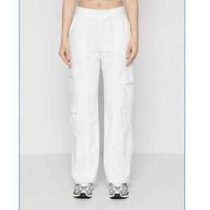 Hollister Co. Baggy Wide Leg Cargo trousers Linen bright white size XS